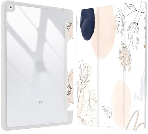 Vozehui 10.2 inch Pink Floral Case for iPad 9th/8th/7th Generation Case with Clear Back Shell w/Pencil Holder,Tri-fold Stand Protective Cover w/Auto Sleep Wake for 10.2 inch 2021/2020/2019