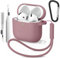 Wanme Cover per AirPods 4 2024 Case con Penna Pulita, Custodia Protettiva in Morbido Silicone per AirPods 4 con Moschettone e Corda Sospesa, LED Visibile