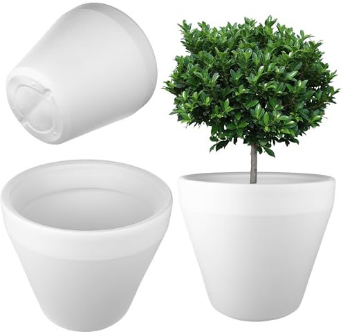 KADAX Grand pot de fleurs, diamètre : 46 cm, en plastique, pour l'intérieur et l'extérieur, blanc