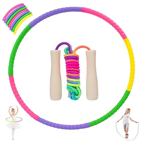 PANTIDE Reifen für Kinder und Erwachsene – 8-teiliges abnehmbares Reifen-Set für Tanz, Fitness, Gymnastik, verstellbar, 250 cm, Springseile mit Holzgriff, für Kinder im Alter von 4 5 6 7 8 9 10 Jahren