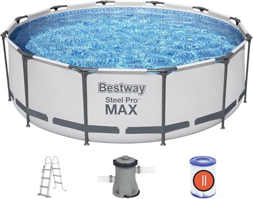 56418 Steel Pro MAX - Set piscina con pompa filtro, Ø 366 x 100 cm, colore: Grigio chiaro