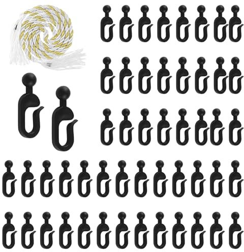 UFURMATE Gazebo Curtains Hooks and Tiebacks, 50Pcs Black Outdoor Patio Drape Hanger Plastic Hooks for for Gazebo Curtains and Mosquito Netting