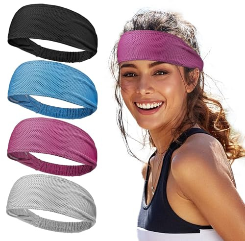 Stirnband Damen – 4er Set Kühlende Schweißbänder, Feuchtigkeitstransportierend & rutschfest, Perfekt für Yoga, Laufen, Fitness und Outdoor-Sport