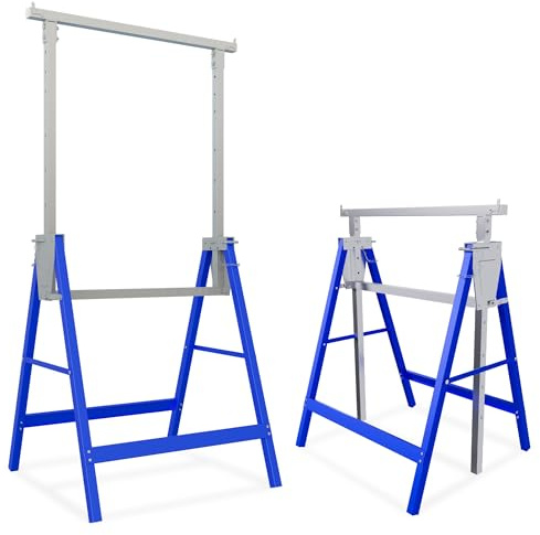 AufuN 2x Gerüstbock Stützbock von 800-1300 mm Höhenverstellbar, Stabiler Gerüstbock Faltbar Tragkraft 150 kg, Metall Gestelle Unterstellbock für einfache Lagerung und Transport, Blau