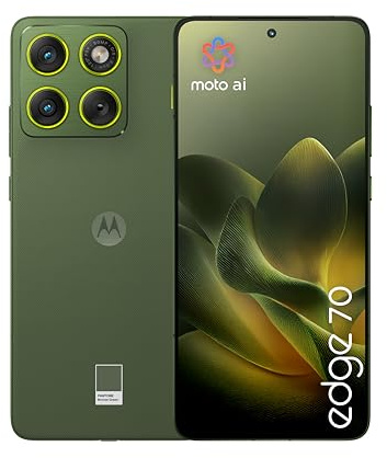 Motorola edge 70 PANTONE Bronze Green 6.67 1.5K Super HD display · 5.99 mm ultrathin design · 4800 mAh silicon-carbon battery · triple 50 MP AI camera · Snapdragon 7 Gen 4 with Co2 offset