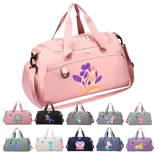 NGTSFLY Personalisierte Sporttasche mit Namen,Oxford-Stoff Sporttasche Kinder Mädchen Jungen mit Gestickte Namen und Muster mit Schuhfach Nassfach,Weekender Damen Groß (10 Farben)