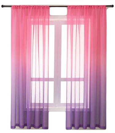 LUMoony Farbverlauf Vorhang 2 Stück Feine Nähte Leicht fließend Stilvoll Sheer Voile Vorhang für Wohnzimmer Schlafzimmer Babyzimmer Kinderzimmer Büro Keller Terrassentür Glasschiebetür Esszimmer
