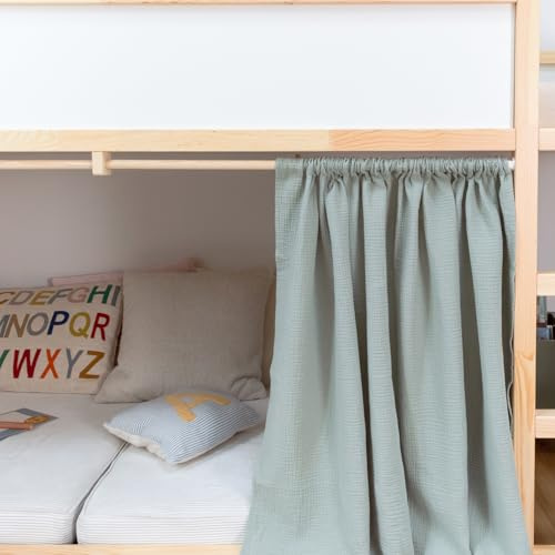 Limmaland Musselin-Vorhang für IKEA KURA Kinderbett - Eukalyptus | 100% Baumwolle, waschbar bei 30°C · weicher Musselin-Stoff · 1x Vorhang, passend zur Vorhangstange
