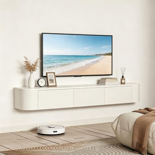 YLGJ&TIDY Floating TV Stand 160CM, Wall Mounted TV Cabinet, Modern Media Wall Floating TV Unit, Mounted TV Table with 2 Drawers & 1 Pull-Out Doors, TV Stands Cabinet for Living Room, Bedroom, White
