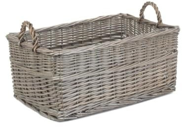 Red Hamper Medium Shallow Antique Wash Storage Wicker Basket, Brown
