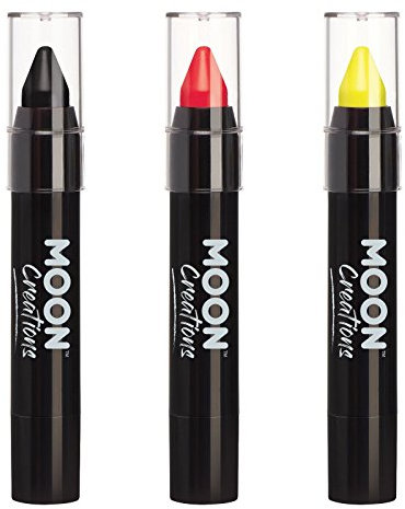 Face Paint Stick Body Crayon by Moon Creations | Black Red Yellow Set | Germany, Belgium Euro 2024 | 3.2g | For Kids, Adults, Fancy Dress, Festivals, Halloween