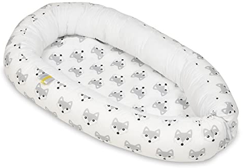 Velinda Kuschelnest Babynest Babynestchen Nestchen Reisebett Kuschelbett 100% Baumwolle (Muster: Füchslein - weiß)