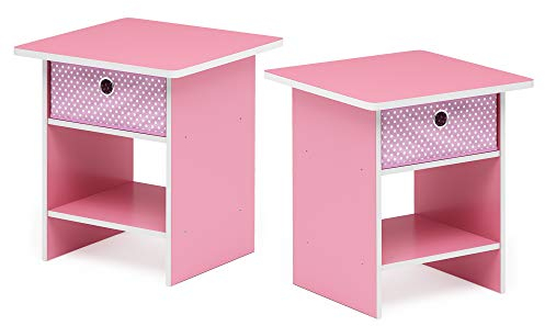 Furinno Dario Beistelltisch / Nachttisch Aufbewahrungsregal mit Schublade, Rosa/Hellrosa, 39.4 x 39.4 x 45.2 cm, 2er Set