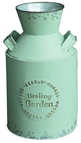 Hogar y Mas Macetero Decorativo Vintage de Metal Patina Opal Green & Garden. Interior/Exterior. Original en Forma de Lechera 14X9X25 cm