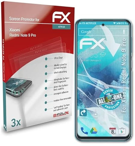 atFoliX Película Protectora compatible con Xiaomi Redmi Note 9 Pro Protector Película, ultra claro y flexible FX Lámina Protectora de Pantalla (3X)