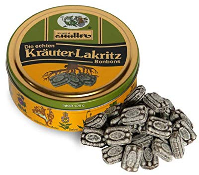 WILHELM Müller Kräuter-Lakritz Bonbons - Kräuter-Lakritz Bonbons - In einer praktischen Dose aus Deutschland - 125g