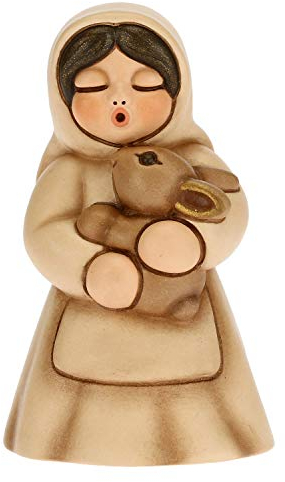 THUN - Figur Krippe Damen mit Kaninchen - Weihnachtsdekoration Haus - Linie Krippe, Variante Beige - Keramik - 5 x 5 x 8 cm
