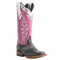 BBOOY Stivali Western da Donna, Stivali da Equitazione Vintage con Tacco Grosso Cowgirl Cowboy a metà Polpaccio con Punta Quadrata in Pelle Ricamata,Rosa,36