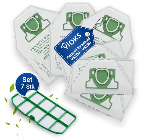 VIOKS Set 7 Stk / 6 Stück Vоrwerk Staubsaugerbeutel VK200 - VK220 Mikrofaser und 1 Stück Motorschutzgitterfilter - Vоrwerk FP200 Staubsaugerbeutel FP 200 - Kobold VK200 Staubsaugerbeutel VK 200