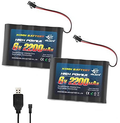 melasta 2 Stück 6V 2200mAh NiMH Akku, wiederaufladbarer AA RC Batterie mit SM-2P Stecker und USB Ladekabel für RC Truck Cars Fahrzeuge