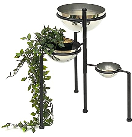 DanDiBo Blumentreppe Metall Rund 46 cm Blumenständer mit 3 Töpfe Silber 96082 Blumenständer Blumensäule Pflanzenständer Ablage