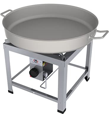Professional Hockerkocher HK2000EV2 11kW aus Edelstahl für Flüssiggas, incl. Schlauch und Regler 50mbar B:460mm x T:460mm (Tischgerät mit 60cm V2A Pfanne)