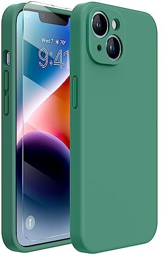 Miracase Designed for iPhone 14 Case, [Upgraded Wrap-around lens Protection], with 1 Pack Screen Protector, Full-body Cover Shockproof Liquid Silicone Case, 6.1 Inch (Acacia Green)