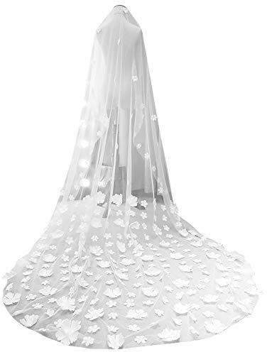 Schleier Braut Tüll Lang Schleier Weich Brautschleier Blumen Softtüll Weiß Haarschmuck Romantisch Kopfschmuck Künstlich Brautkleidzubehör Hochzeit Haarreif für Jga Party Deko Fotografie