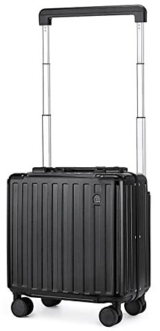 Somago Aluminiumrahmen, 45,7 cm, Handgepäck, breiter Griff, Koffer, integriertes Doppel-TSA-Schloss, harte Seite, leicht, PC-Reisekoffer mit Spinnrollen, Schwarz, carry-on 18-inch, Hartschalengepäck