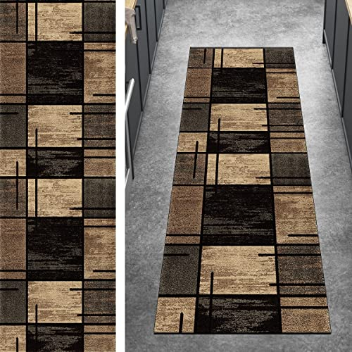 Ymural Teppichläufer Lang Teppich Läufer Flur Vintage 80x300CM Braun Kücheläufer rutschfest Teppichmatten Waschbar Kurzflor Polyester Korridor, Breite 40-120cm