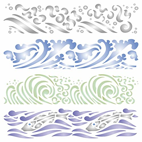 Waves Markenschablone, 12,7 x 12,7 cm – Meer Ozean, nautische Meeresküste, Riff, Bordüre, Vorlage zum Malen