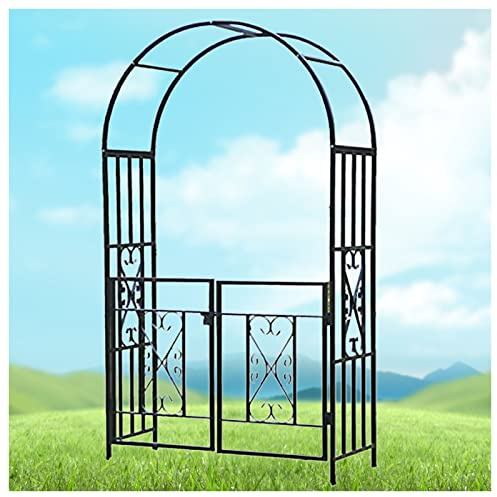 ENLLY Rosenbogen Mit Tür Torbogen Metall Gartenbogen Für Kletterpflanzen 210x114x52cm Freistehend Rankhilfe Rosengestell Rankgitter Schwarz Rankbogen Rankenbogen