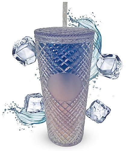 Nadia's Little Treasures Vaso de plástico con joyas – Taza fría de plástico de doble pared para café helado, agua, aguanieve o batidos, tu taza de cine en casa, unicornio rosa