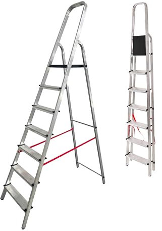 MYPRO ® PREMIUM LINE Aluminium Step Ladder, Lightweight,Portable, Heavy Duty Platform Steps, 3 4 5 6 7 8 Step, EN131 Certified, 150KG Capacity, Ideal for Trade & DIY (7-Step)