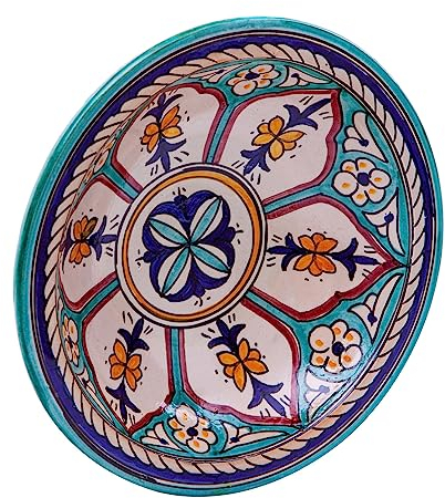 Biscottini Piatto decorativo 33x33x9 cm | Piatto ceramica di artigianato marocchino | Decorazioni cucina | Piatti decorativi dipinti a mano