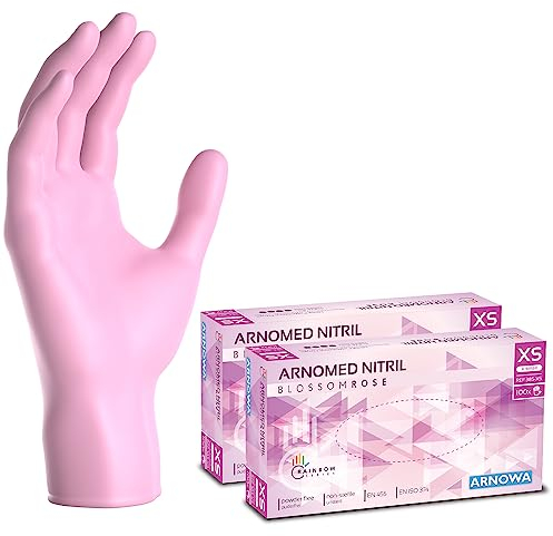 ARNOMED gants jetables rose, gants nitrile taille XS, gant jetable 200 pièces (2 boîtes), gants en nitrile non poudrés & sans latex, gants jetable cuisine, gants a usage unique en XS, S, M & L