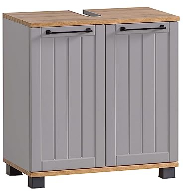 Lomadox Waschbeckenunterschrank Waschbeckenschrank im Landhaus-Stil, grau mit Eiche Nb., B/H/T ca. 59,8/62,4/32,6 cm