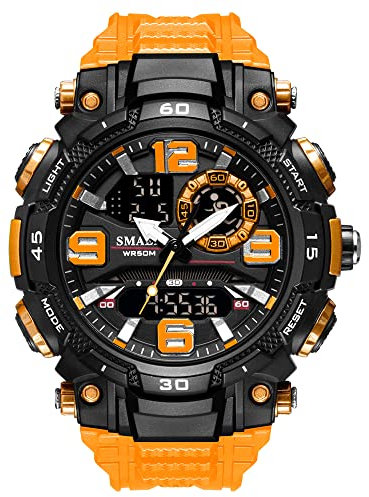 Boosns Orologio da Uomo Sportivo LED Digitale Analogico Quarzo Doppio Tempo Impermeabile Outdoor Militare Orologi da Polso (Arancione)