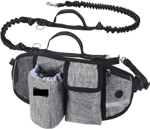 Laisse 1 ou 2 Chiens Mains Libres hydratation Absorption de Choc, Confortable pour canicross, Course à Pied, Jogging et Marche + Une gamelle Pliable Offerte ! (2 Chiens)