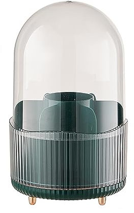 Oursouion 360° Rotating Makeup Organiser, Makeup Brush Holder with Dustproof Lid,makeup storage for Perfume,Lipstick, Jewellery,Bedroom,Bathroom,Dressing Table(green)