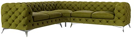 S-Style Möbel Maria Ecksofa 5 Sitzer Chesterfield Eckcouch Sofa Für Wohnzimmer Lounge Couch Mit Verchromten Füßen Möbel Freistehende Polster Sofas Couches Olivengrün 264 x 264 x 75
