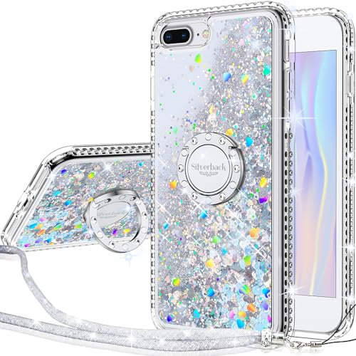 Silverback Moving Liquid Holographic Sparkle Glitter Case for iPhone 7/8 Plus - Stand, Bling Diamond Ring, Shockproof Protective - Silver