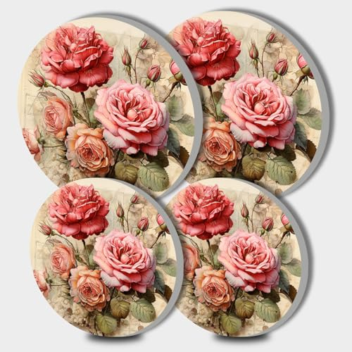 Tucocoo Herdbrennerabdeckungen, Shabby Chic Rosen Gasherd Brennerabdeckungen Set von 4, 8 Zoll und 10 Zoll Herdabdeckplatten für Elektroherd Metall Herd Abdeckung Vintage Blume Küche Dekor