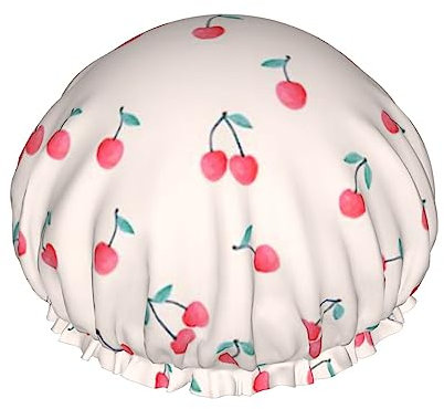 Lovely Sweet Red Cherry Shower Cap For Women, Shower Caps For Long Hair,Waterproof Shower Hat,Suitable For Hotel Bathroom, Family Bathroom, Traveling Vacation,Reusable Shower Cap.
