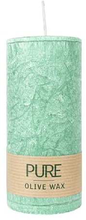 luterna 100% PURE, OLIVE WAX, vegane Stumpenkerze, Smaragd, WENZEL, 130/60 mm, Brenndauer ca. 40h