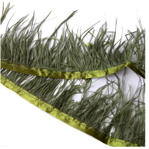 Yurosiay 1m Feder Fransenborte 8-10cm Breite Natürliche Flauschige Straußenfedern Borte Feder Fransen Mit Satinband Feder Fransenband Zum Nähen Feder Fringe Trim für Basteln Kleider Olivgrün