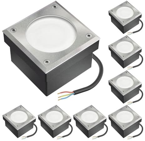 ledscom.de 8x LED Pflasterstein Bodeneinbauleuchte NEOLUM für außen, IP67, eckig, 10 x10cm, inkl. GX53 Leuchtmittel, 51lm, warmweiß