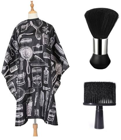 CLKE Friseur Zubehör, mit 2 Stück Friseur Pinsel und 1 Stück Frisierumhang Erwachsene, Nackenpinsel, Friseur Umhang, Professionelles Barber Zubehör, für Haus oder Friseursalon