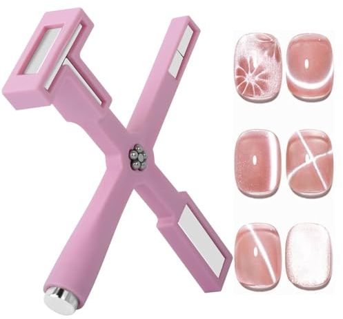 Nail Magnet Set, Multifunctional Cross Cat Eye Magnet for Nails with Silicone Protective Case, Magnetic Nail Polish Magnet Wand for Nails Cat Eye Nail Design Tools Nail Art Accessories (Pink)