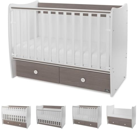 Lorelli Babybett MATRIX NEW Kinderbett 120 x 60 cm, 2 Ebenen, 2 Schubladen braun